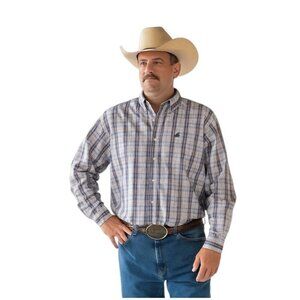 Cinch Mens Plaid Long Sleeve Western Shirt~Size Large~Blue Red White ~ L6 10